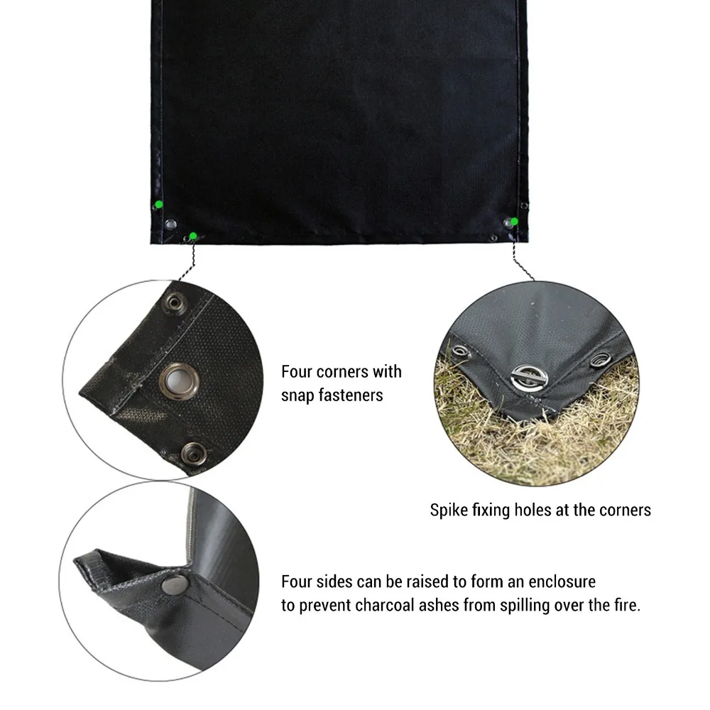 Versatile Silicone＋Fiberglass Under Grill Mat Protective Pad Black Fire Pit Mat Outdoor Grade Fireproof Grill Pad Outdoor Grill