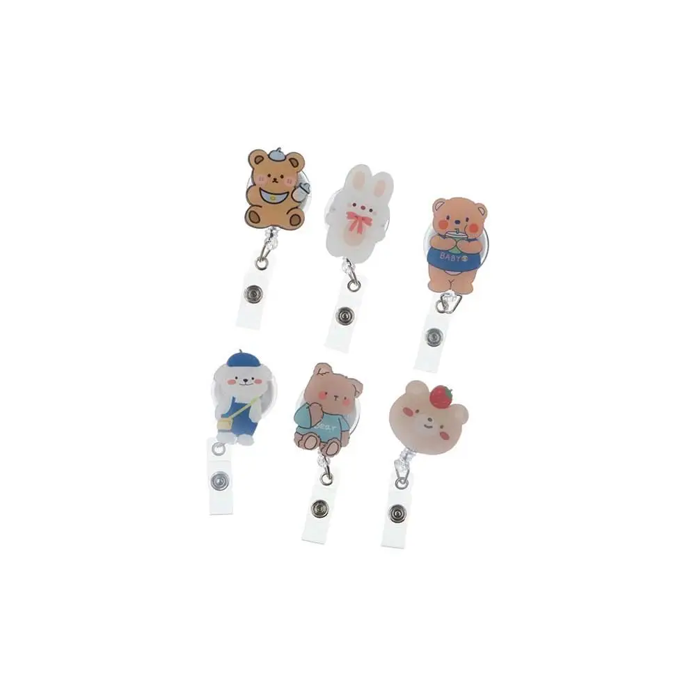 Cute Bear Retractable Badge Reel Work Card Clip Name Tag Nurse Badge Holder Chest Card Acrylic ID Card Clips Hospital Use