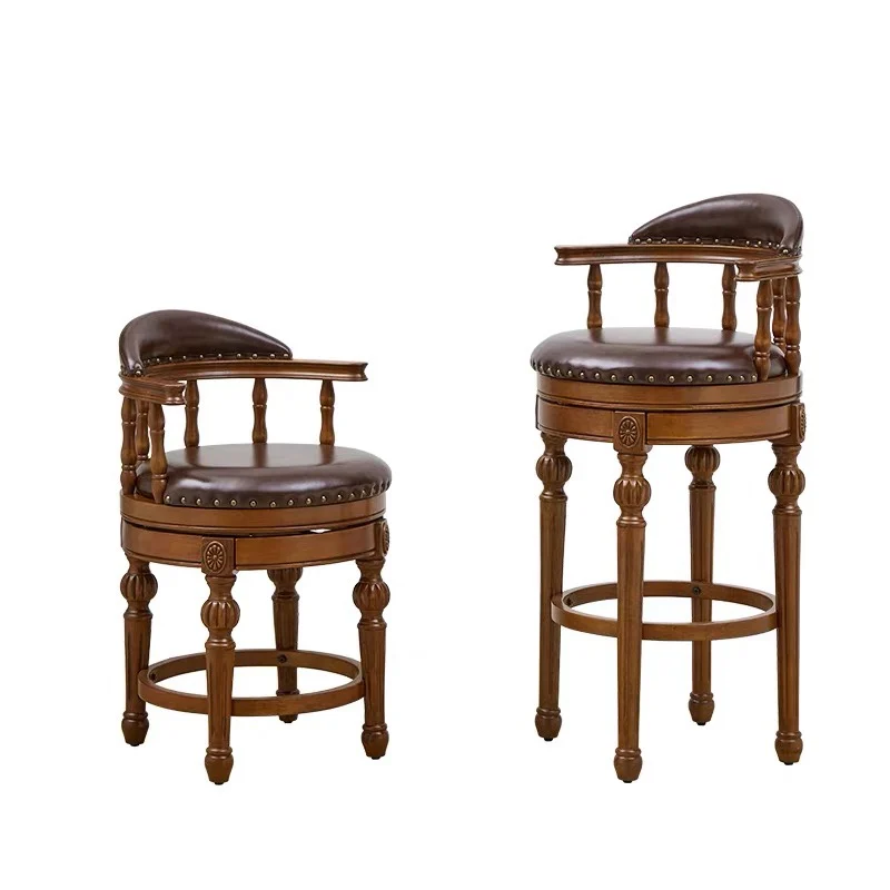 

Solid wood bar chair high stool island chair rotating bar table antique black walnut