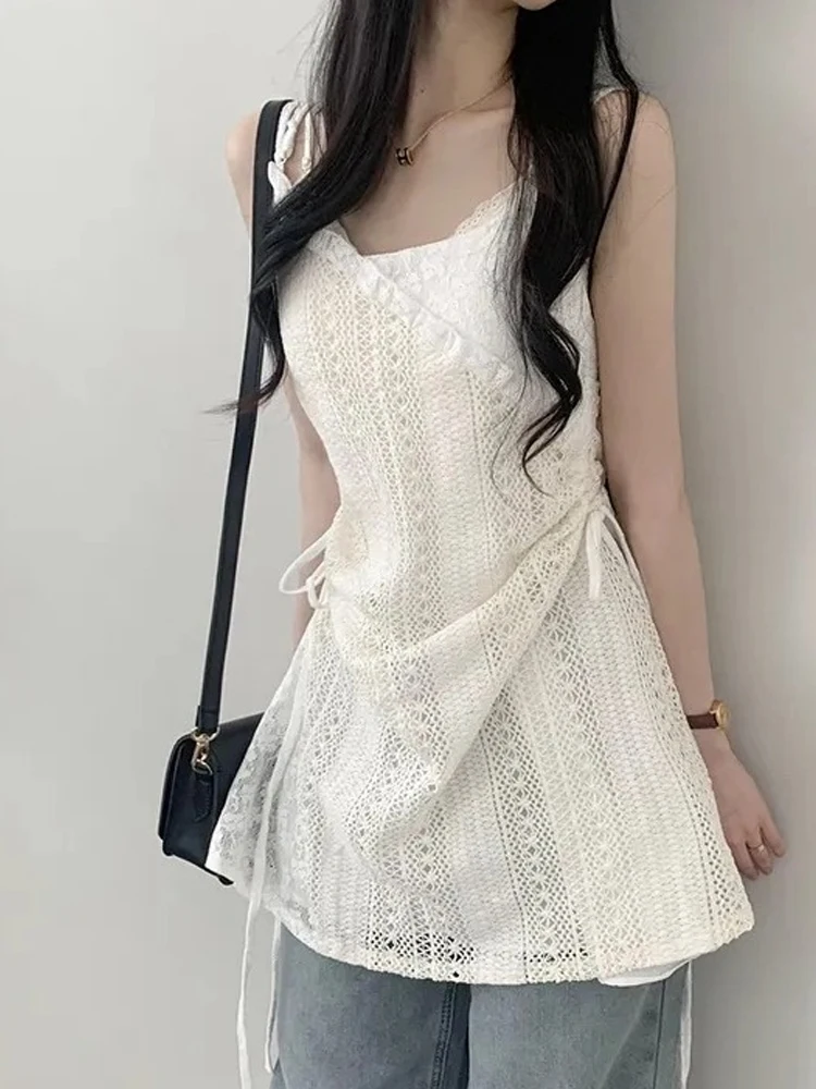 Vestido de Verão com Alças de Renda para Mulheres, Saia Curta Estilosa, Vestido Interno, Saia de Tule para Camadas