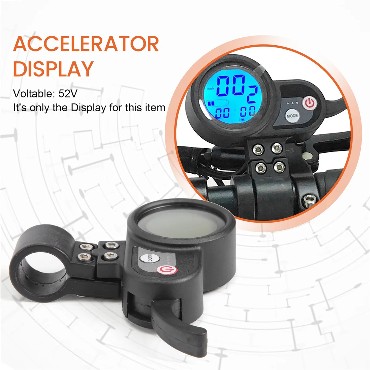 Electric Scooter LCD Screen with Accelerator Use for 10Inch Electric Scooters Display,52V