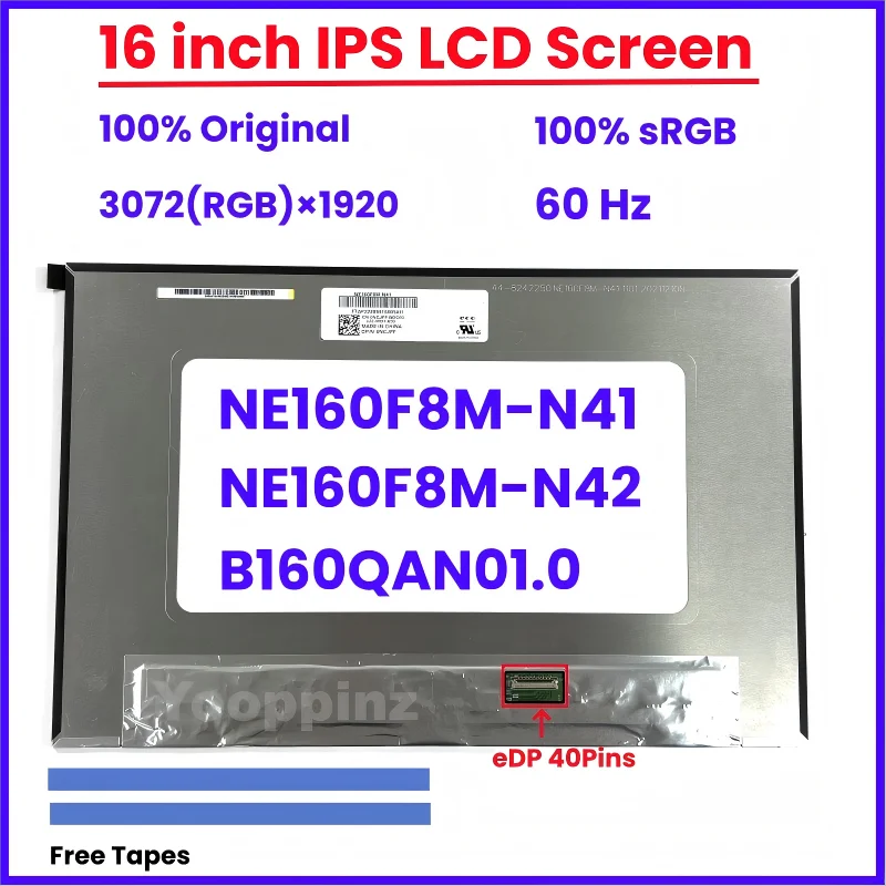 

16-дюймовый ЖК-экран для ноутбука NE160F8M-N41 NE160F8M-N42 B160QAN01.0 для Dell Inspiron 16 7610 7620 5625, матричная панель дисплея