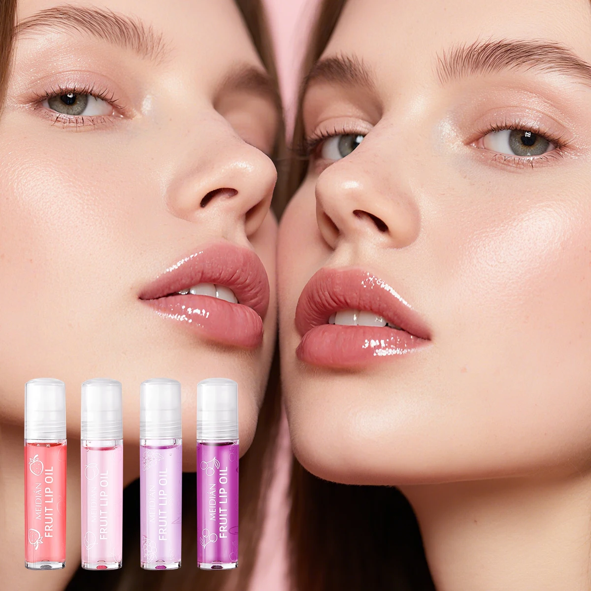 4-delige lipolieset - fruitige lipolie, langdurig hydraterend, zacht en niet irriterend, geschikt voor droge lippen