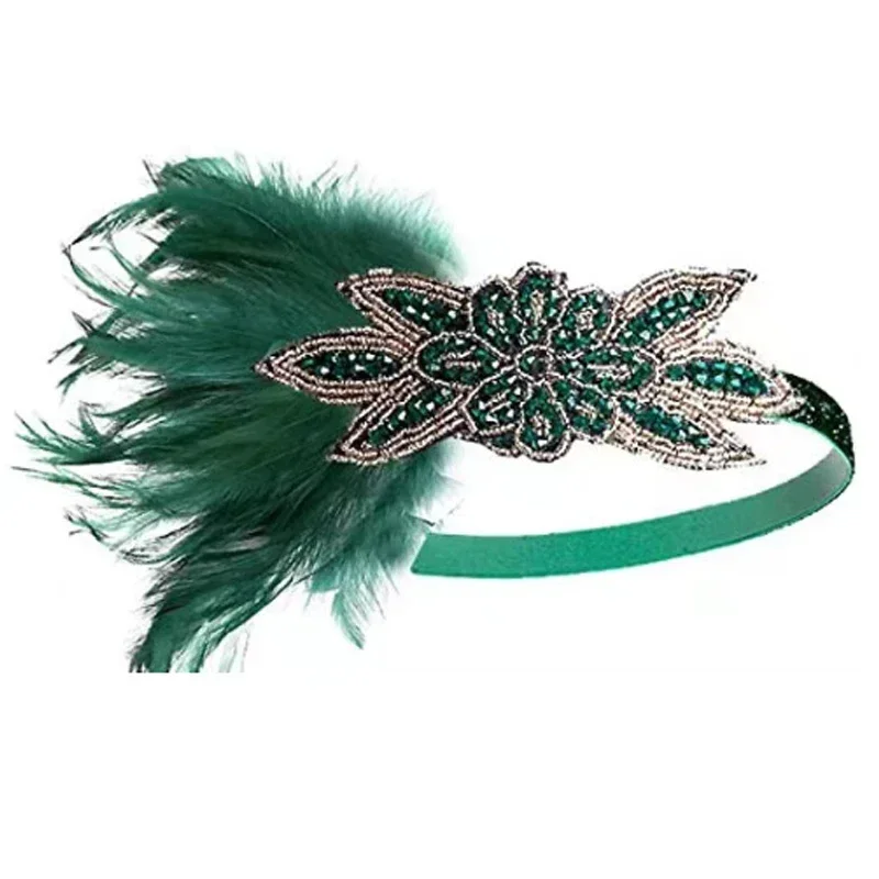 1920's Headband Costume Props Charleston accessories Flapper Headpiece Great Gatsby feather beaded hair band резинки для волос view 4
