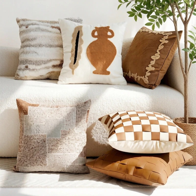 

Boho Embroidered Cushion Covers 45x45, Stylish Wave & Polka Dot Design for Living Room & Bedroom, Non-Slip Sofa Pillow Cases