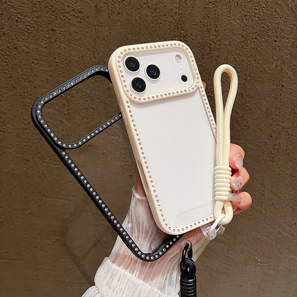 Luxury Diamond With Lanyard Transprent Phone Case For iPhone 11 12 13 14 15 16 17 Pro Max Air Shockproof Wrist Strap Cover view 5