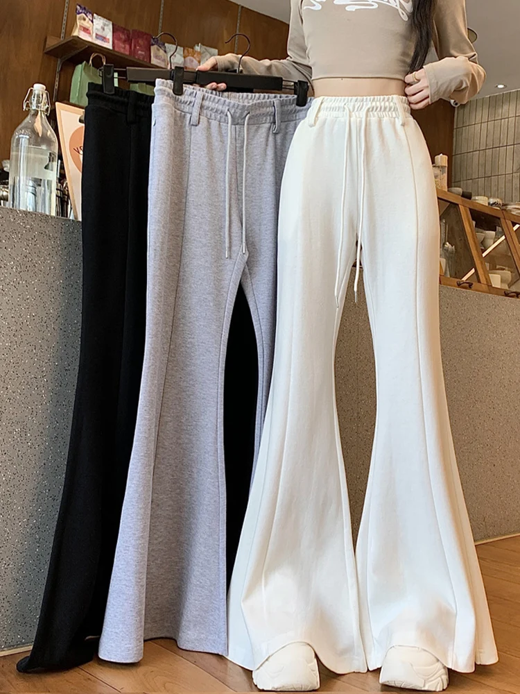 Spring Autumn Women's Wide Leg Pants Trousers Design Sense Drapey Big Foot Floor Binding Belted Micro Flared Sports Pants