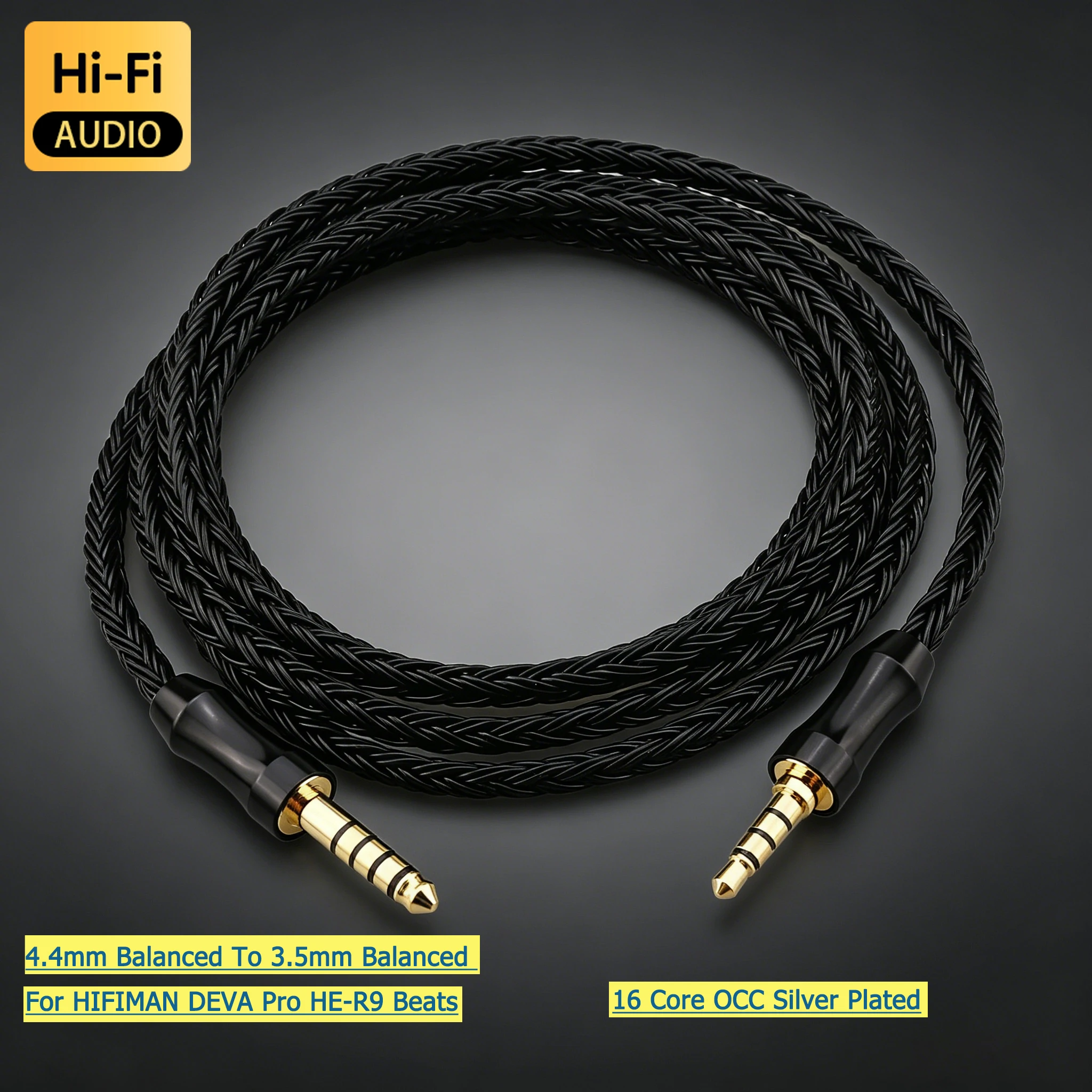 New Headphone Upgrade Replacement Cable 16 Cores 4.4mm Balanced Male to 3.5mm TRRS for HIFIMAN DEVA Pro HE-R9 Beats Headsetsrat