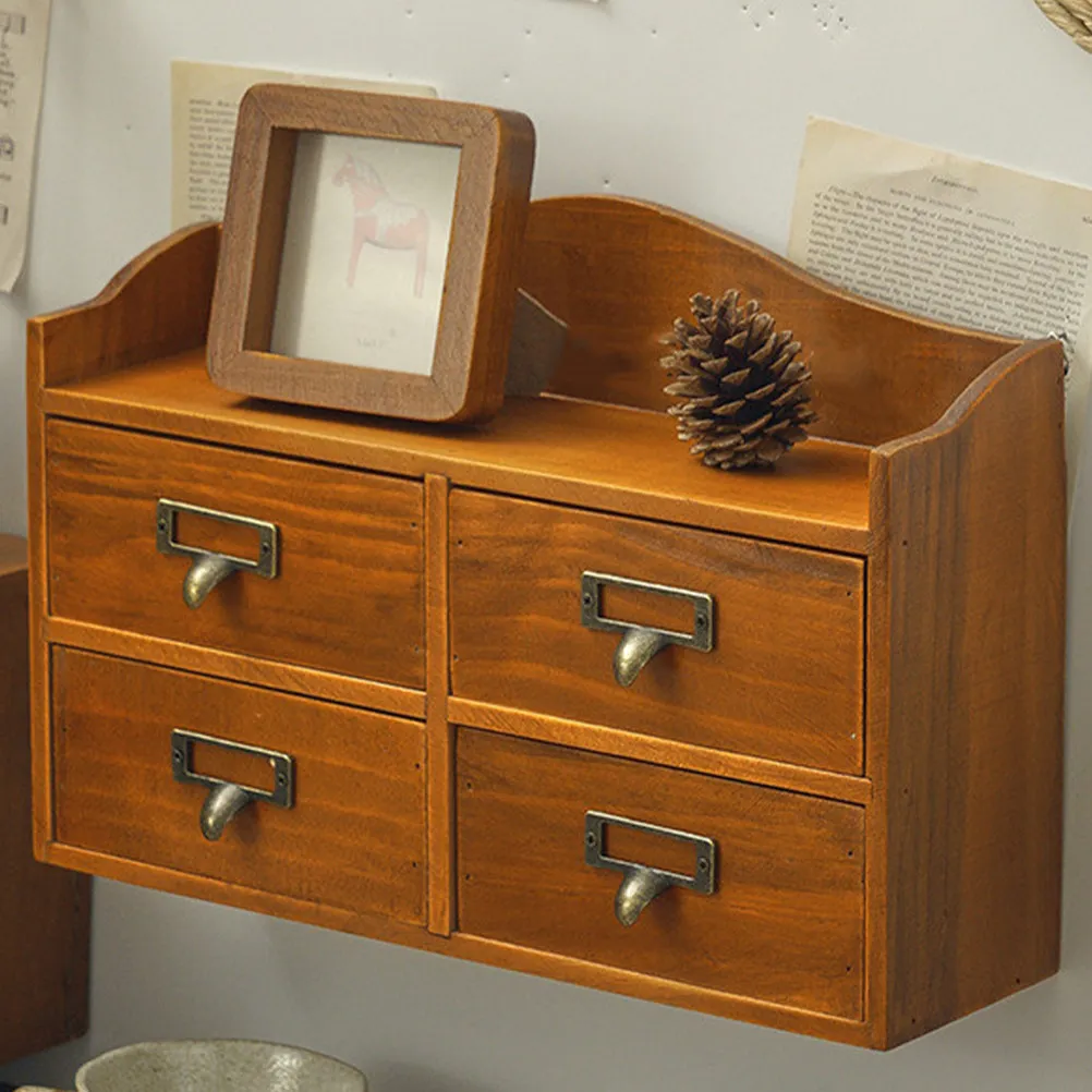 

1Pcs Wooden Organizer Drawer Storage Box Retro Jewelry Desktop Sundries Makeup Storage Box Dressing Table Decor