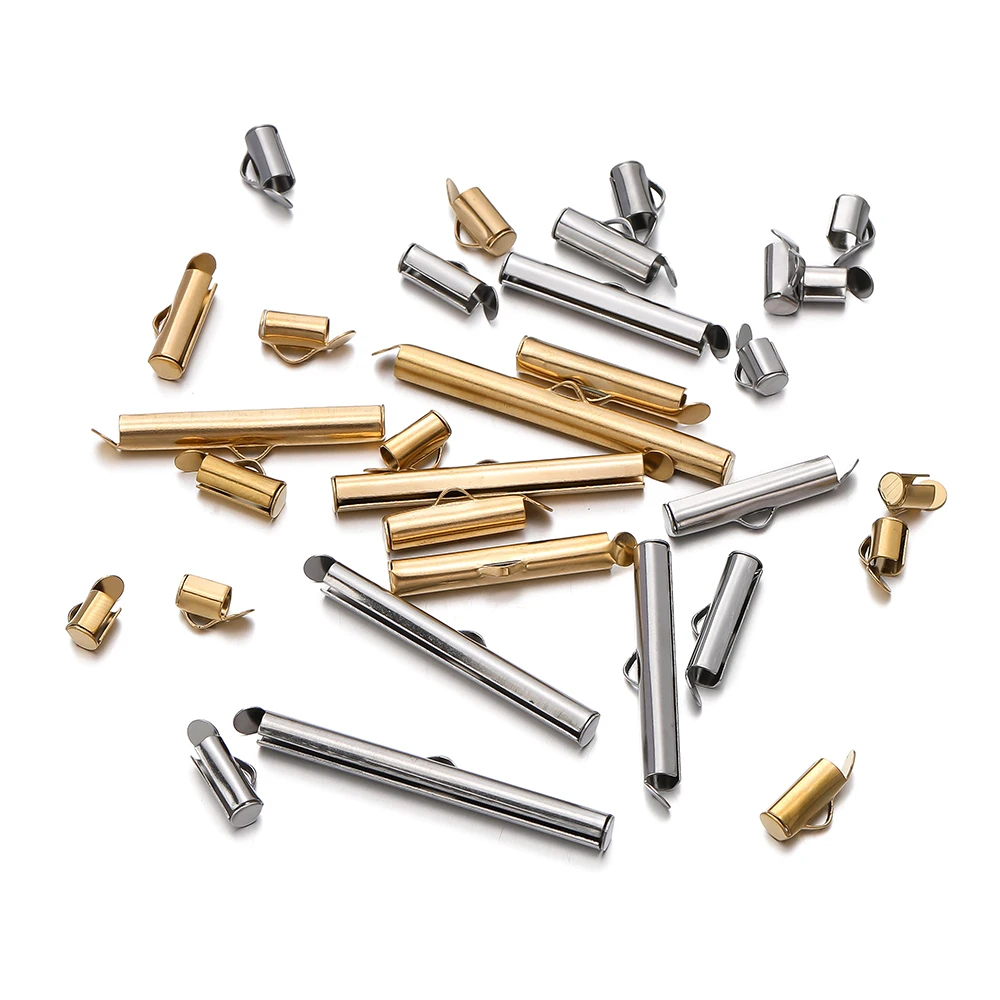 50pcs/lot Fastener Tube Crimp End Caps Slider Clasp Bracelet Buckles for DIY Connectors Loom Jewelry Making Findings Accessories