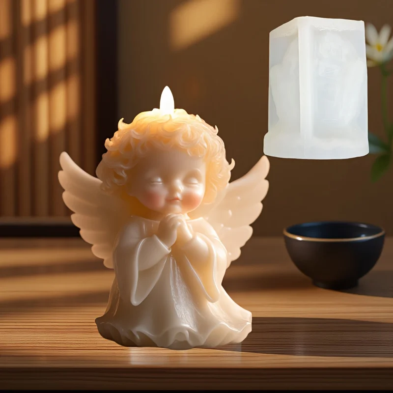 Cute Angel Boy Embossed Candle Silicone Mold God's Son Prayer wing Angel Embossed Resin Gypsum Mold Halloween Christmas Gifts