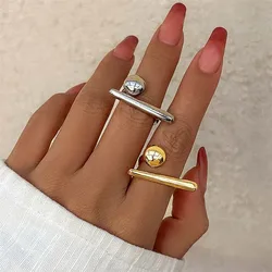 Creative Irregular Geometric Tiny Ball Open Ring for Women Wedding Punk Gold Color Adjustable Finger Ring Couple Accessories New