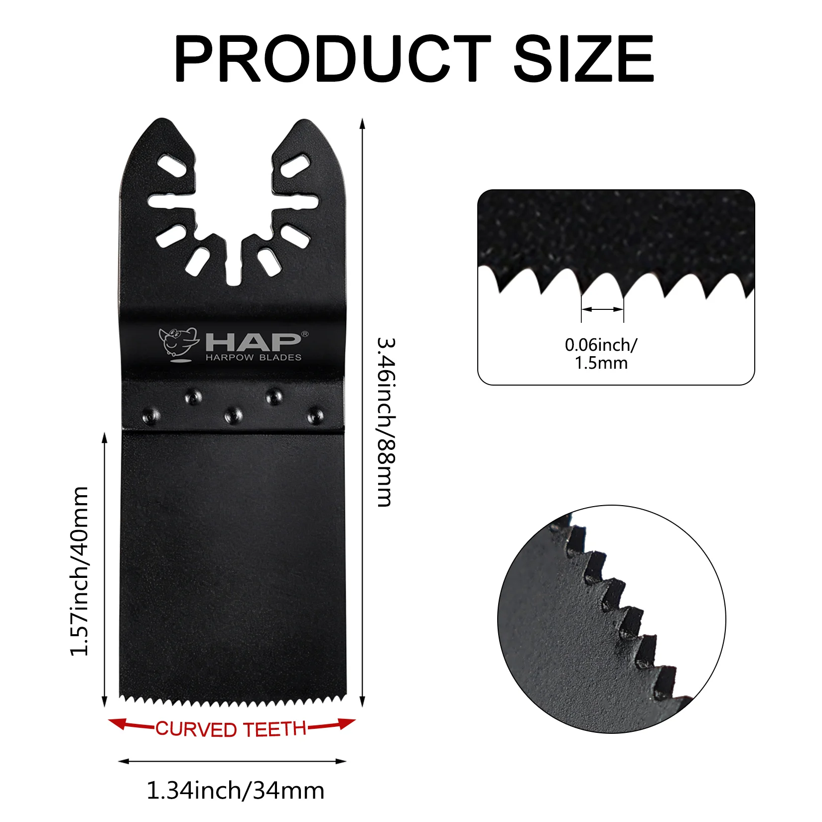 10PCS 34mm Curved Teeth Oscillating Multi Tool Saw Blade Set Multi‑Tool Cutting Blades for Wood Plastic PVC DIY Home Renovation