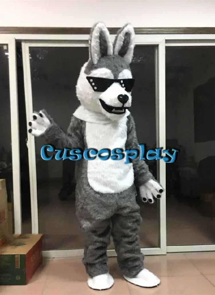 Weihnachten Halloween Grauer Fursuit Plüsch Husky Hund Maskottchen Kostüm Anzüge Fursuits Cosplay Party Spiel Kleidung Outfits Werbung
