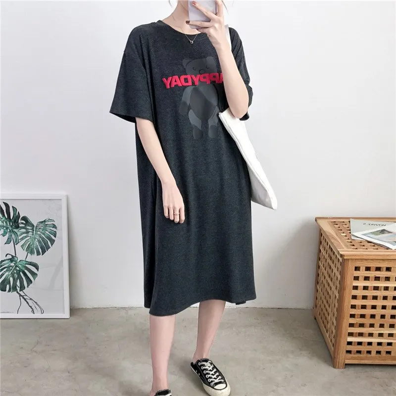 

Summer Maternity Dress Loose Long Sleeve Nursing Dress Lightweight Cotton Blend Side Opening Pure Color Casual Maternity Gown