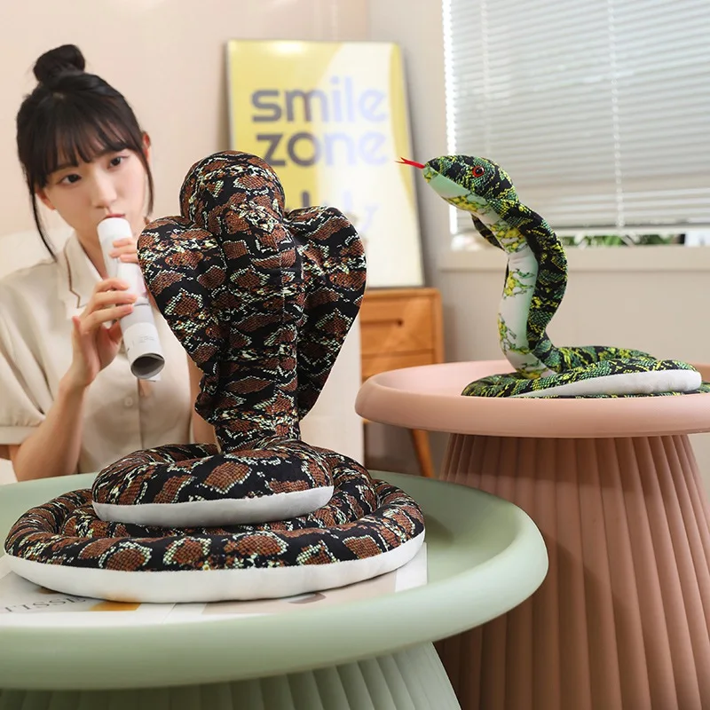 New Toy 2.2/3/4M Giant Green& Brown Cobra Plush Toy Lifelike Coiled Snake Stuffed Long Pillow Funny Spoof Joke Soft Toys