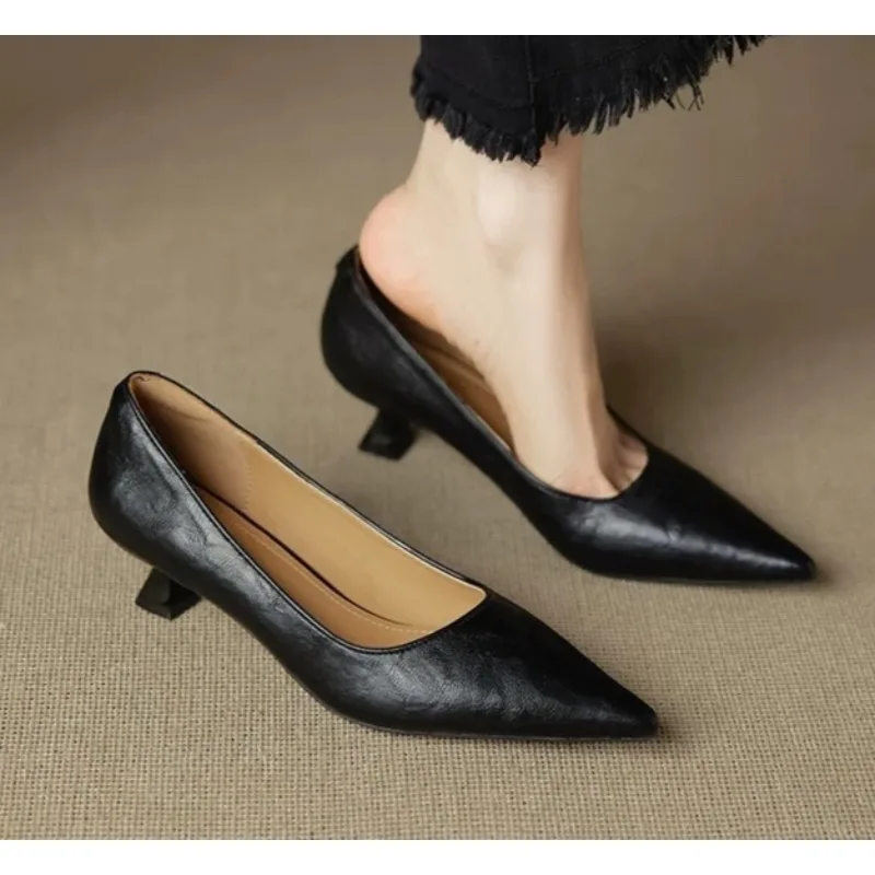 

New Designer High Heels Women Pointed Shallow Mouthed Single Shoes Black Slim Heeled Flight Attendant Formal Work Shoes Pumps
