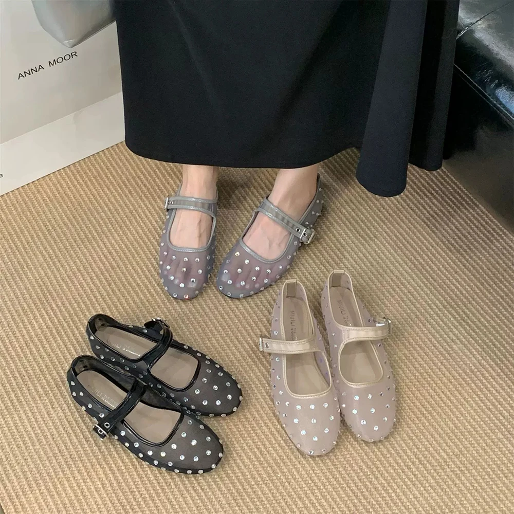 

Mesh Ballet Flats Shoes for Women Mary Jane Flats Shoes Square Toe Crystal Dress Casual Comfortable Ballerina Shoes ﻿