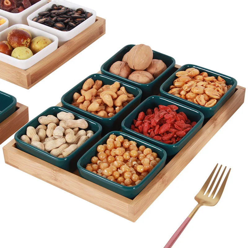 

HEMU Divided Snack Platter with Storage Tray Dried Fruit Bowl Snack Plates for Chips and Dip Dry Spice Candies Dried Fruits