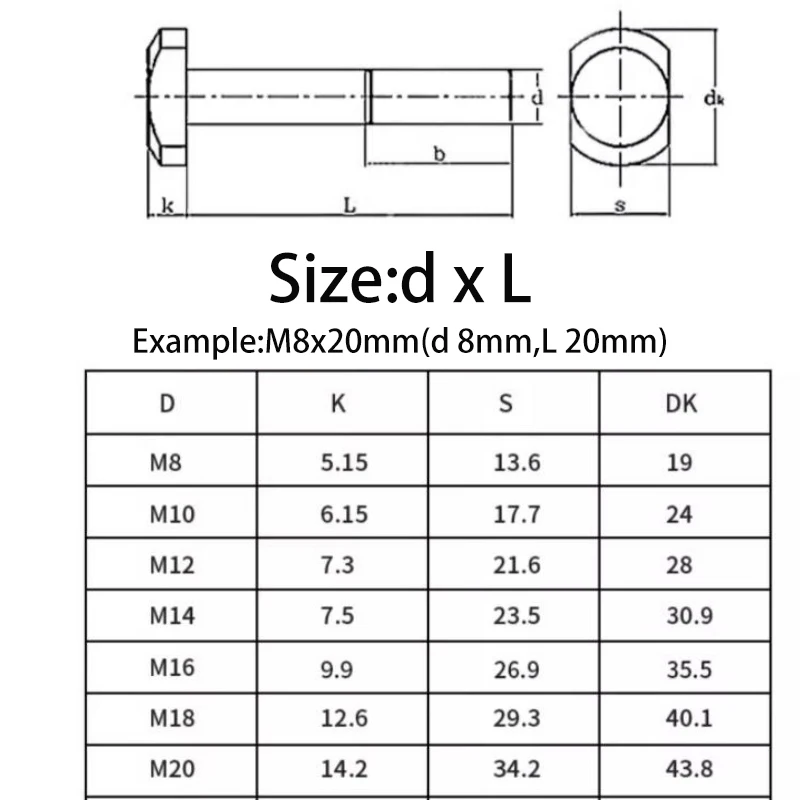 M8 M10 M12 Grade 8.8 Steel T-Screws High Strength T-Bolt Rectangle Hammer Head Bolts for T-Slot Chute Rail Track Fastener