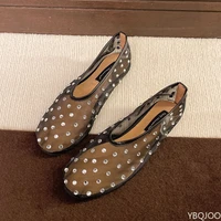 2025 Diamond Mary Jane Shoes Women's 2025 Summer New Mesh Flats Shallow Mouth Versatile Ballet Shoes Fashion Plus Size Sandals - Image 3