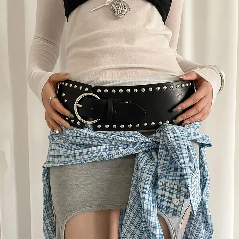 

Heavy-Duty Punk Style Wide Women's Belt Gothic Designer Rivet Waist Belt American Y2k Dress Jeans Belt Streetwear