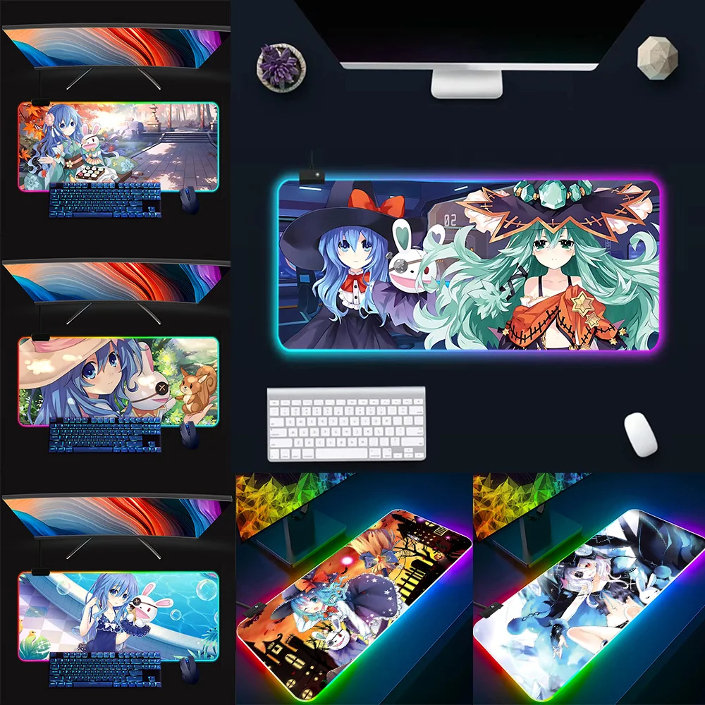 DATE A LIVE Himekawa Yoshino RGB Pc Gamer Keyboard Mouse Pad Mousepad LED Glowing Mouse Mats Rubber Gaming Computer Mausepad