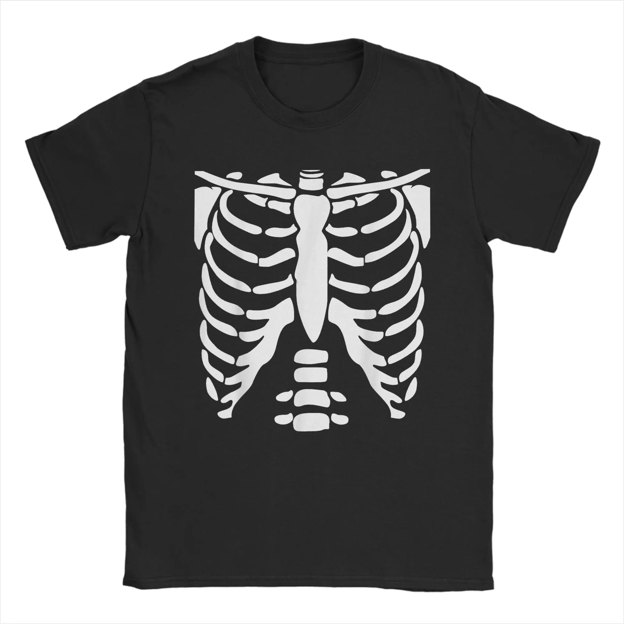 Halloween Rib cage Skeleton Anatomy T Shirt for Men 100% Cotton Vintage T-Shirts Crewneck  Tees Short Sleeve Tops Gift Idea