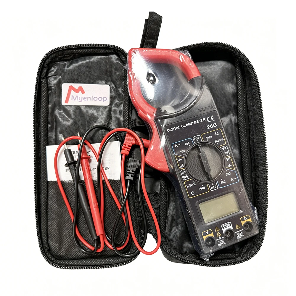 Myenloop 26B Digital Clamp Meter Multimeter with Test Leads & Storage Case AC/DC Voltage Current Tester for Electrical Testing