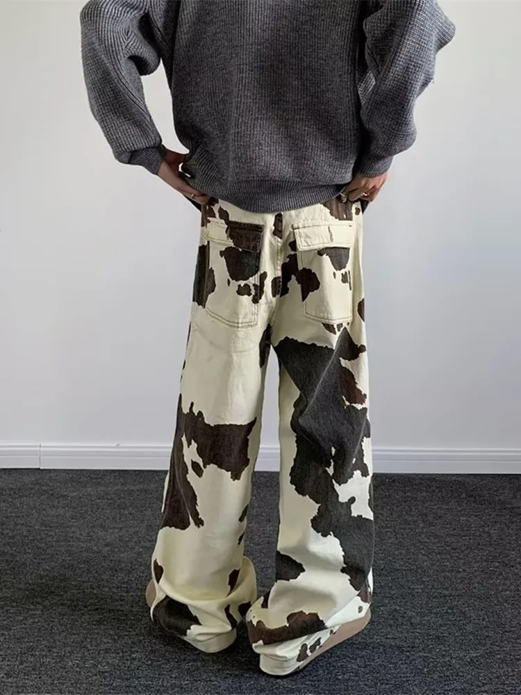 2025 cyber y2k streetwear padrão de vaca baggy novas calças jeans para roupas masculinas perna larga em linha reta algodão calças compridas ropa hombre