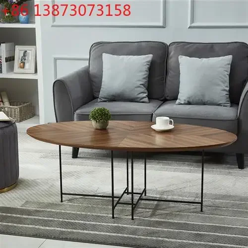 European modern simple oval wooden living room coffee table Nordic style white oak surface hardware