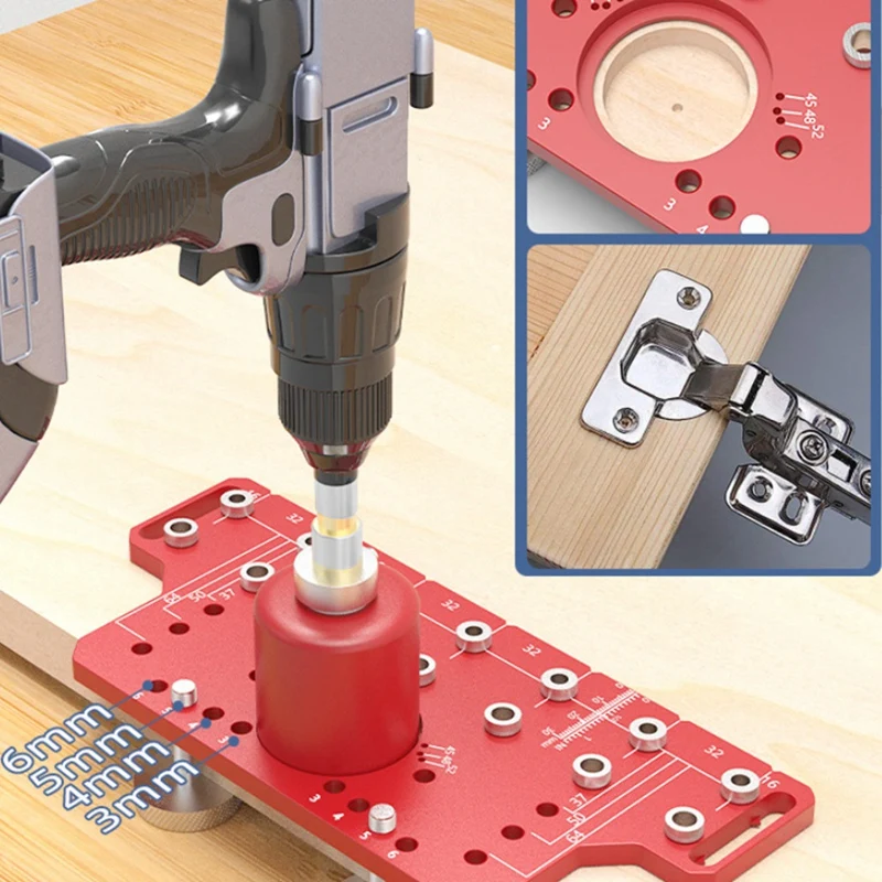 2In1 Door Handle Shelf Pin Drilling Guide Jig Woodworking Hinge Drilling Locator Hinged Cabinet Door Hole Puncher Jig