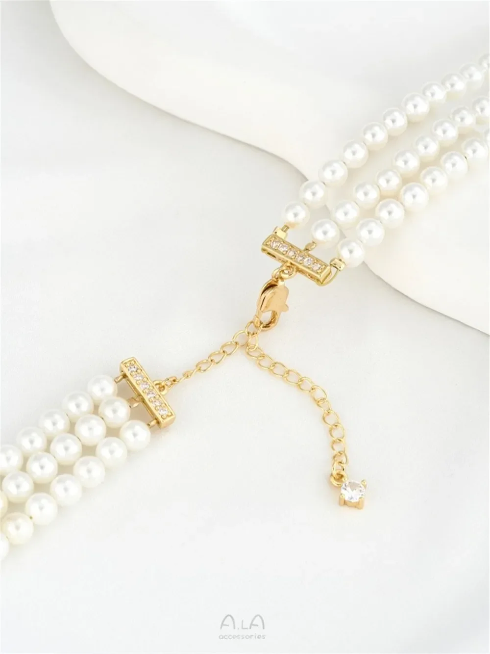 14K الذهب يرتدي الزركون صف مزدوج ثلاثة صف اللؤلؤ مشبك سوار قلادة متعددة صف مشبك الذيل سلسلة Diy بها بنفسك اليدوية مشبك مجوهرات #3