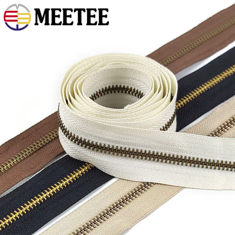 2/4Meters 5# Metal Zipper Tape Gold Teeth Decorative Continuous Zip Bag Jacket Clothes Luggage Repair Kit DIY Sewing Accessories