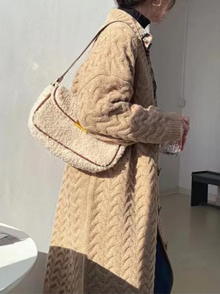 Nowy Jesienno-Zimowy Sweter Płaszcz Damski Casual Luźny Kardigan z Długim Rękawem Dzianinowy Sweter Damski Elegancki Długi Sweter