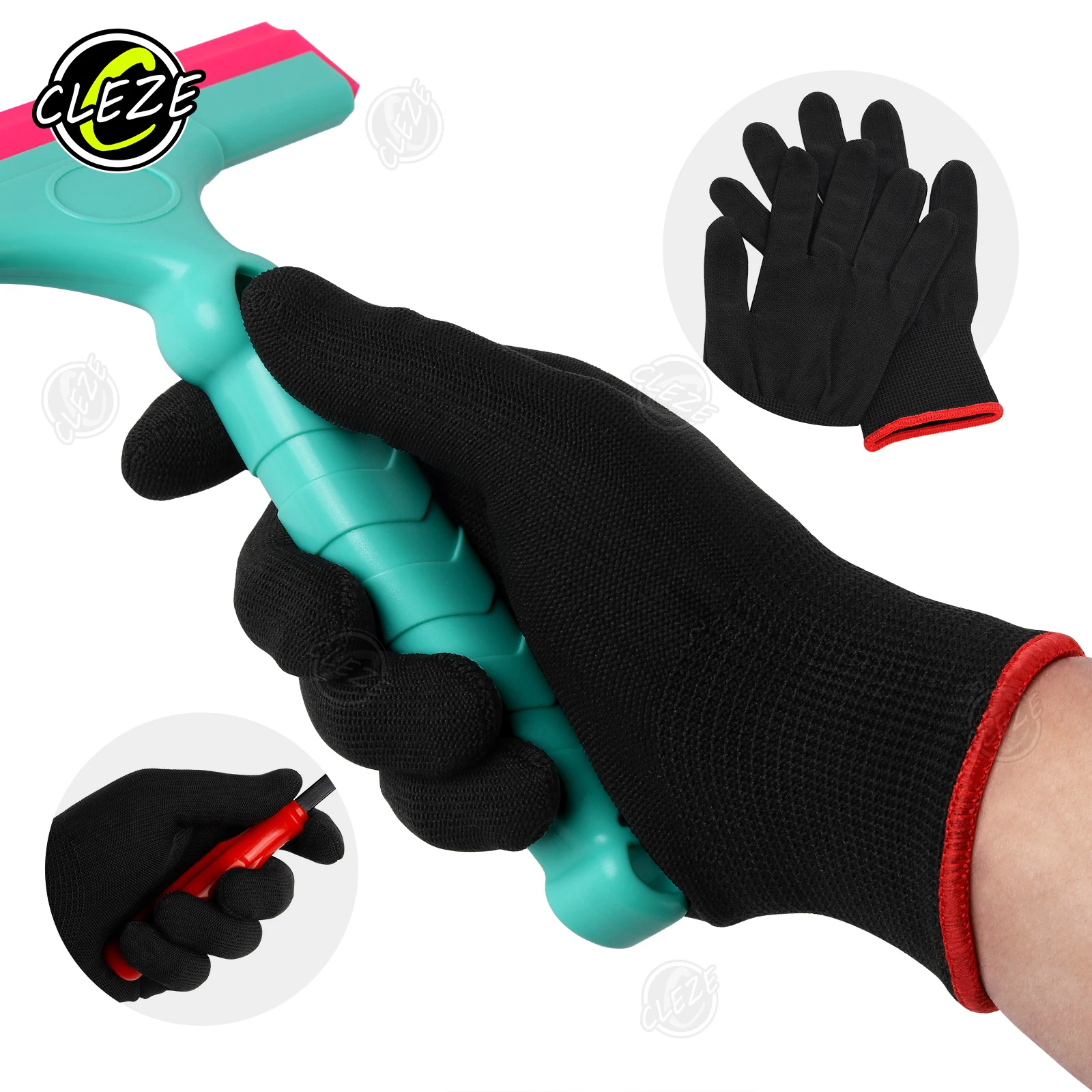 

CLEZE 3/5 Pairs Black Nylon Anti-Static Work Gloves Labor Automotive Repair Supplies Car Wrapping Tools Vinyl Wrap