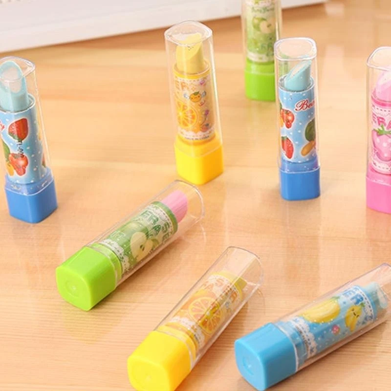 Rotatable Lipstick Rubber Erasers Fashion Fruit Erasers for Kindergarten