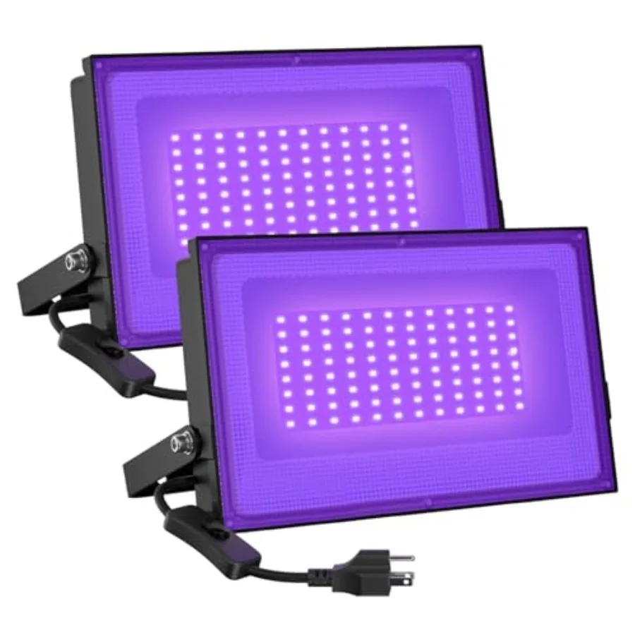 

2 Pack 60W LED Black Lights Blacklight Flood Light with Plug IP66 Waterproof Black Lights for Dance Party Glow in The Dark Hall