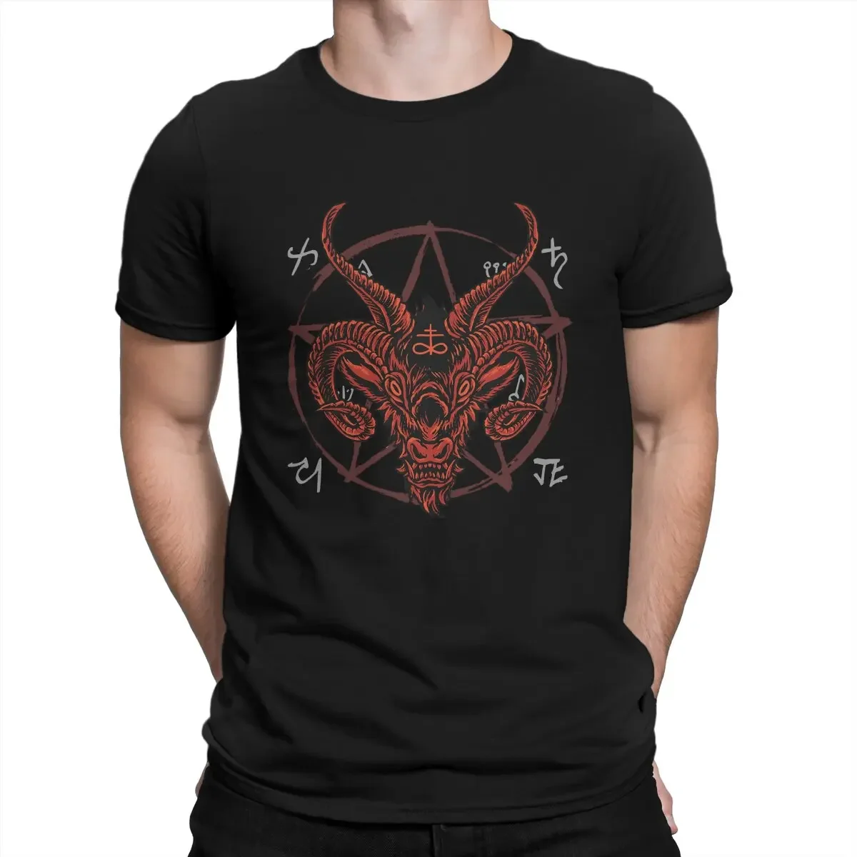 Satan Antichrist Goat Lucifer Devil Occult Classic Man's TShirt Baphomet Art Crewneck Tops 100% Cotton T Shirt Funny Top Quality