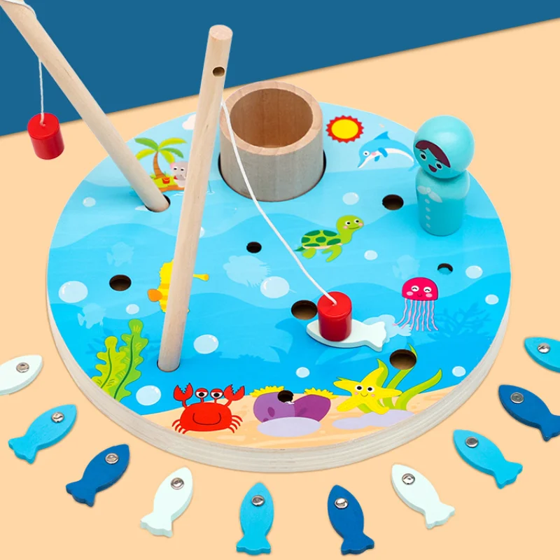 

Children's Wooden Fun Magnetic Fishing Toy Set Parent-child Interaction Children's Fishing Pool