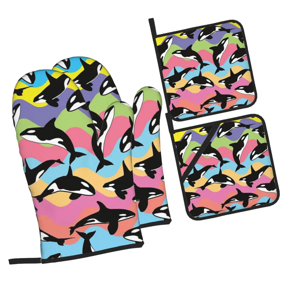 

Рукавицы для духовки Orca Killer Whale и держатель для кастрюли, наборы из 4 штук для выпечки, кухни, приготовления пищи, устойчивые к грилю нескользящие перчатки