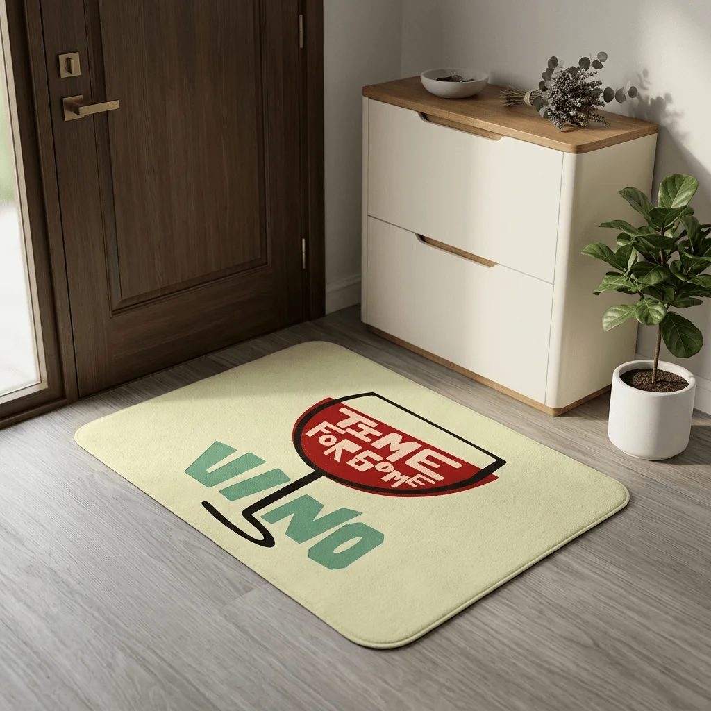 Time For Wine Doormat, Funny Alcohol Quote Entrance Rug, Kitchen Floor Mat, Non-Slip Home Decor for Entryway & Dining Room