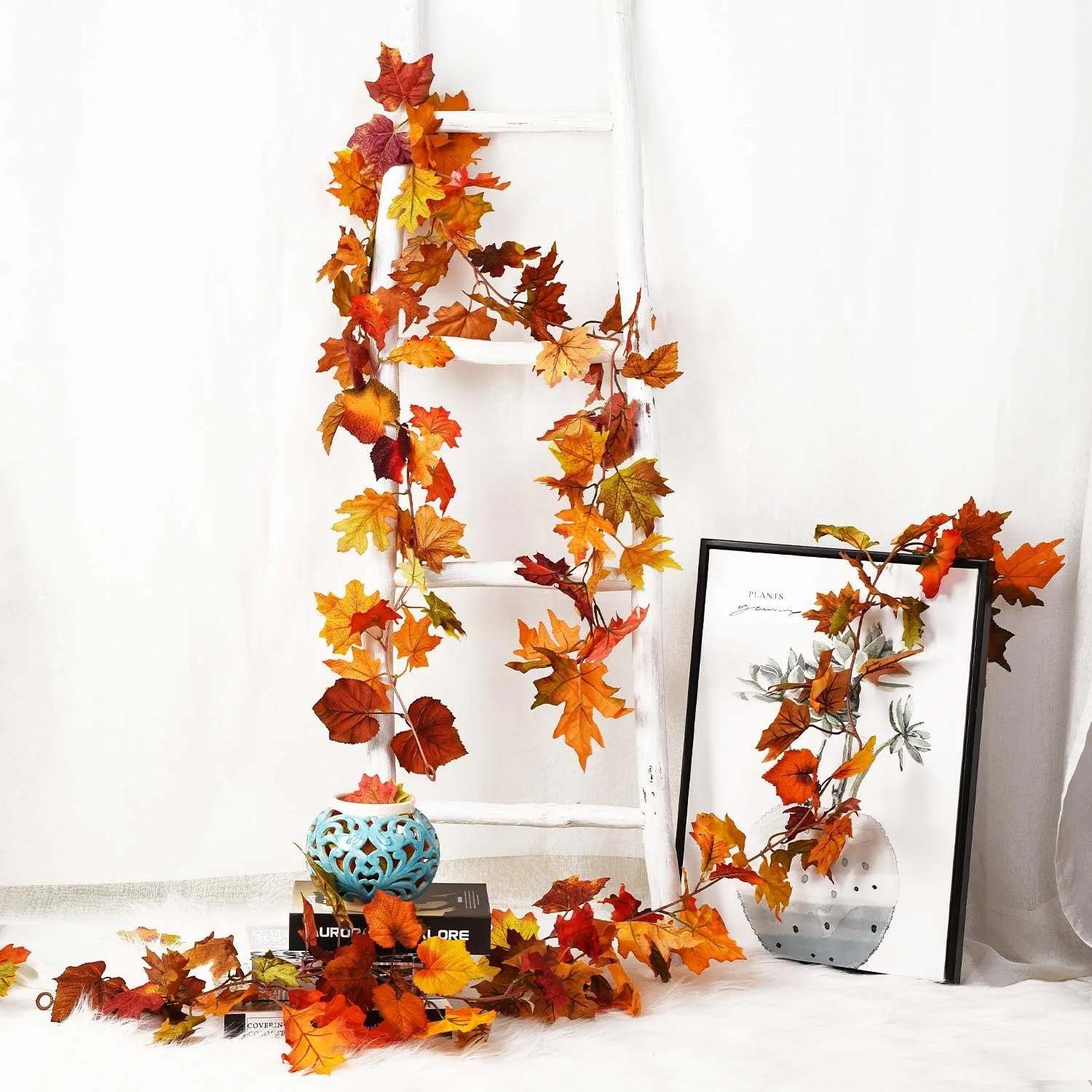 2M Artificial Fall Maple Leaf Garland Fake Plant Autumn Leave Vine for Home Decor Thanksgiving Halloween Festivals Wedding Decor - view 3