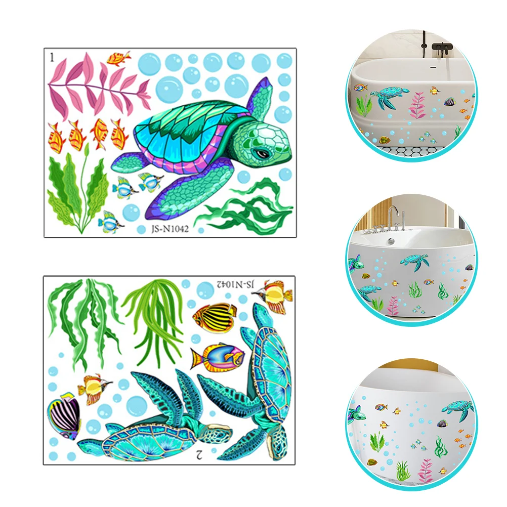 2 Sheets Turtle Bath Sticker Bathtub Stickers Kids Bathroom Wall Decal Sea ​​turtle Marine Animal PVC