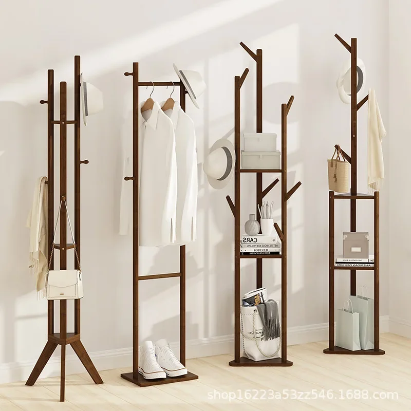 Bamboe Materiaal Jas Rack Floor Slaapkamer Kleerhanger Kamer Kledingrek Eenvoudige Moderne Multi-Functionele Massief Houten Hanger