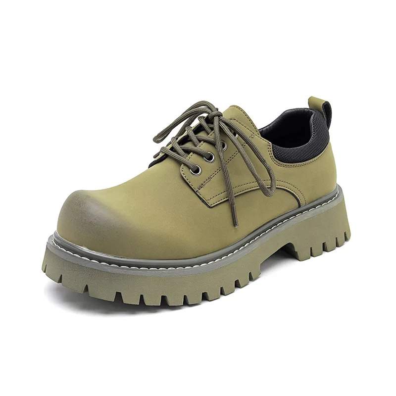 

Autumn New Low Top Work Shoes for Men Solid Color Fashion Casual Platform Shoes Man Big Head High Quality Cow Leather Shoe Male