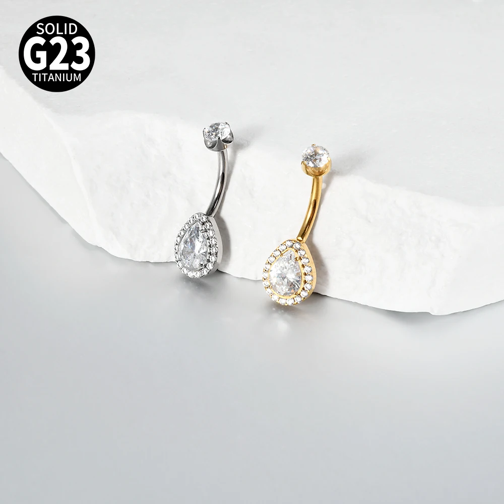 1PC G23 Titanium Claw Zircon Belly Button Clear Round Cz Navel Piercing Internal Thread Curved Barbell Body Piercing Jewelry 14G