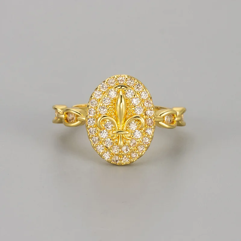 925 Sterling Silver Adjustable Vintage Style Oval Diamond Iris Flower Index Finger Ring For Women Fashion Jewelry