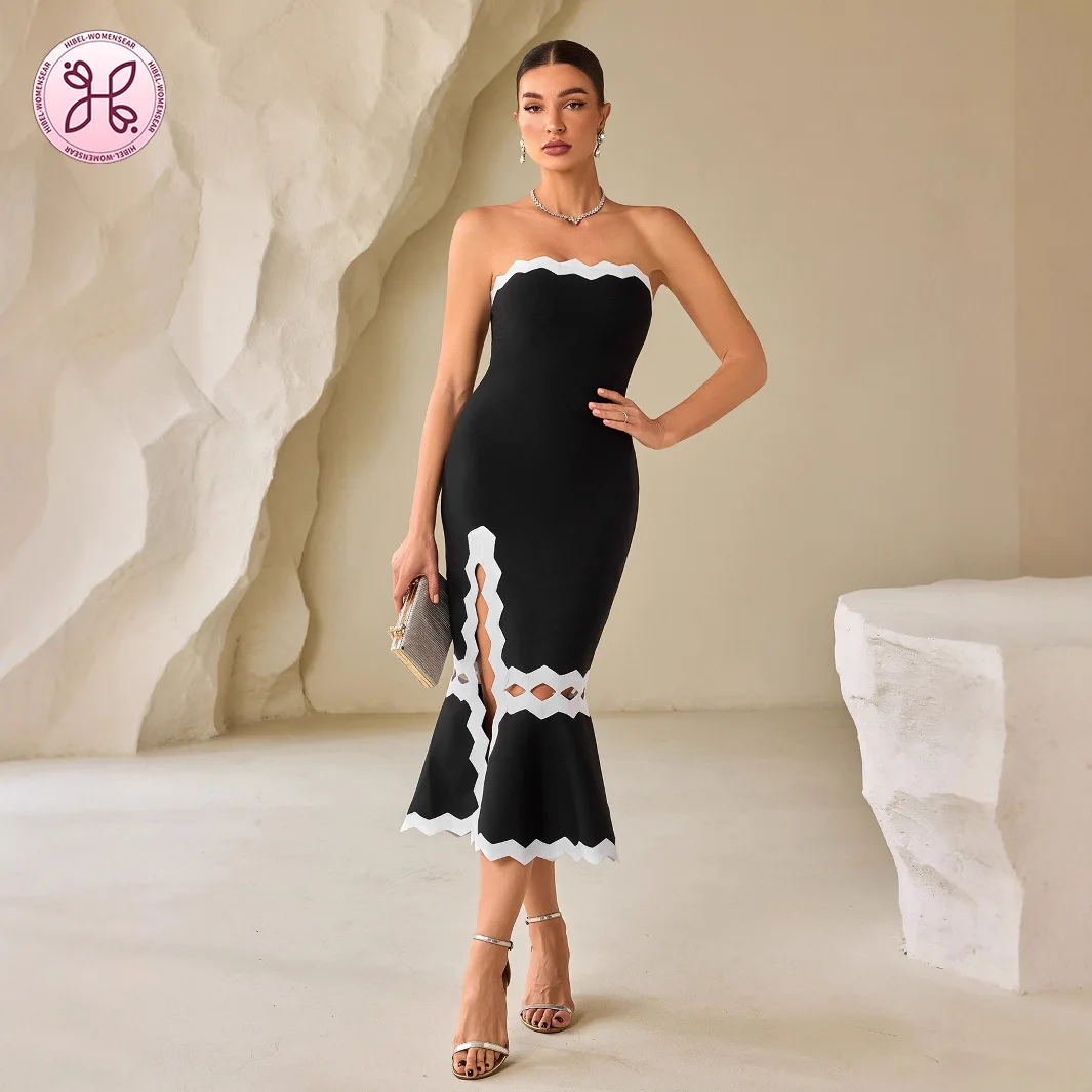 Vestido de sirena con vendaje sexy: vestido ajustado de jacquard con corpiño (elegante ropa de noche y fiesta para mujer)
