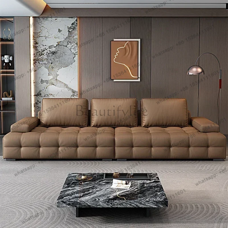 YJ Lawrence Italian Light Luxury Straight L Shaped Sectional Lazy Soft Tatami Lounge Sofa Modern Minimalist New Leather Living R